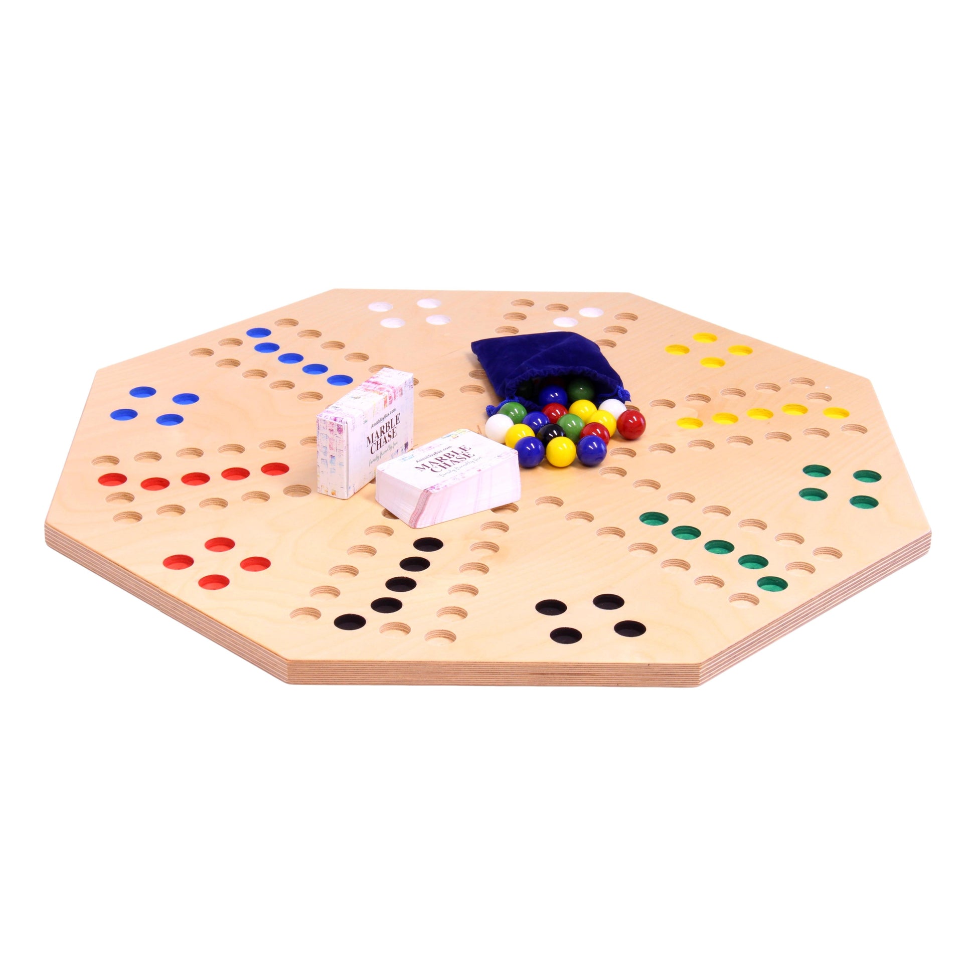 Travel Marble Chase Board Game Set, Double-Sided 23" Wide Board - Chickadees Wooden Toys