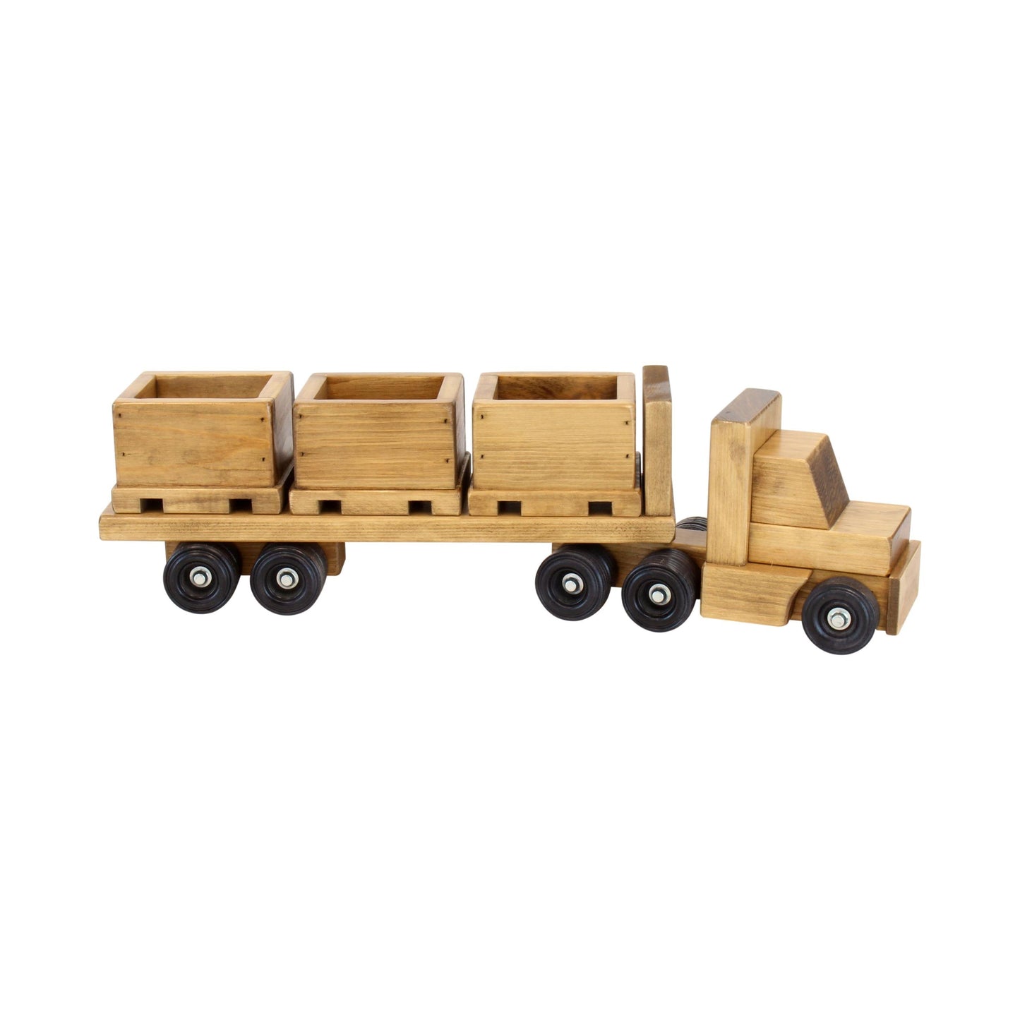 Large Wooden Truck & Bin Trailer with Forklift Toy Set, Amish-Made