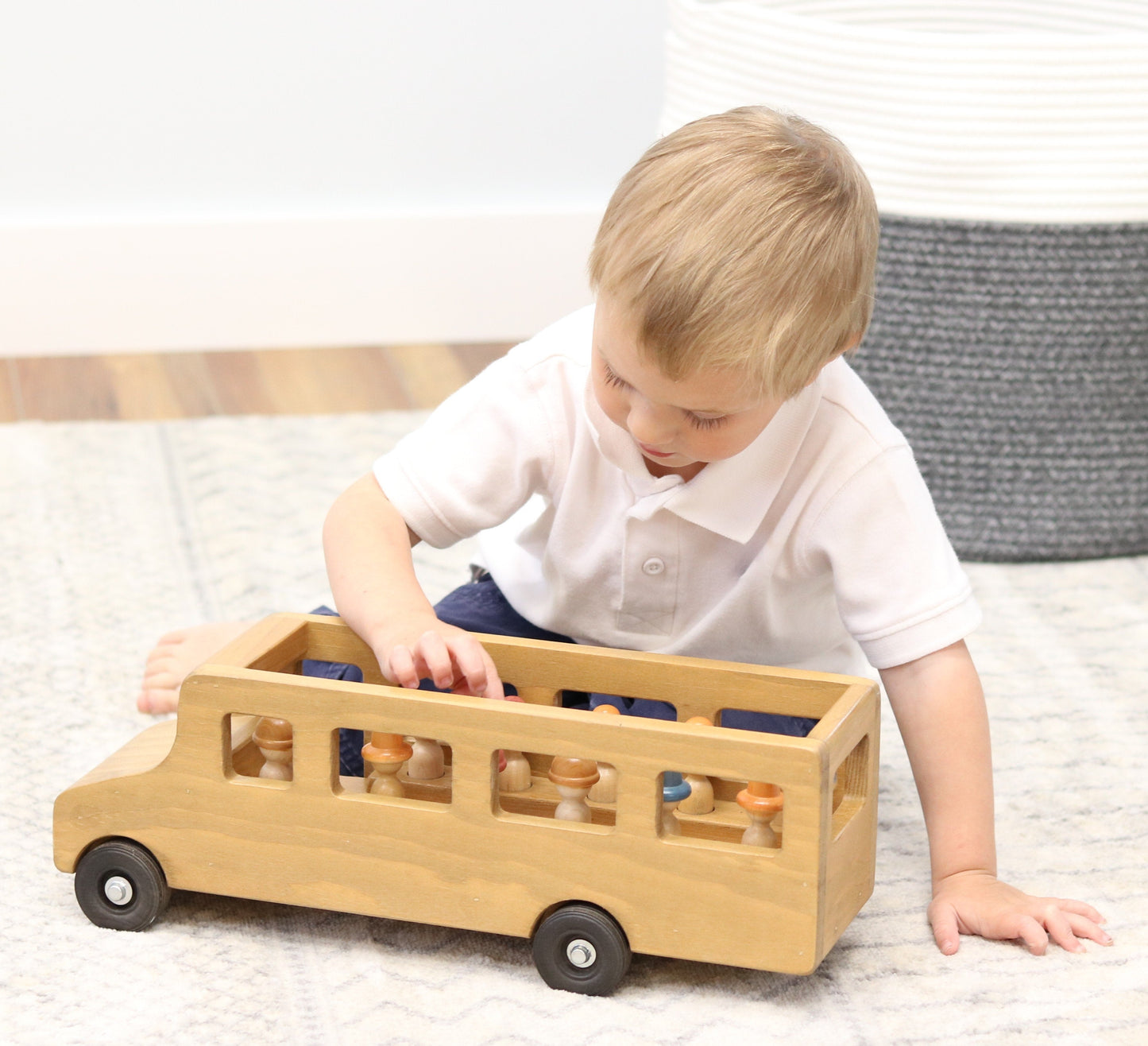 Amish-Made Wooden School Bus Toy, Child Safe Finish - Chickadees Wooden Toys