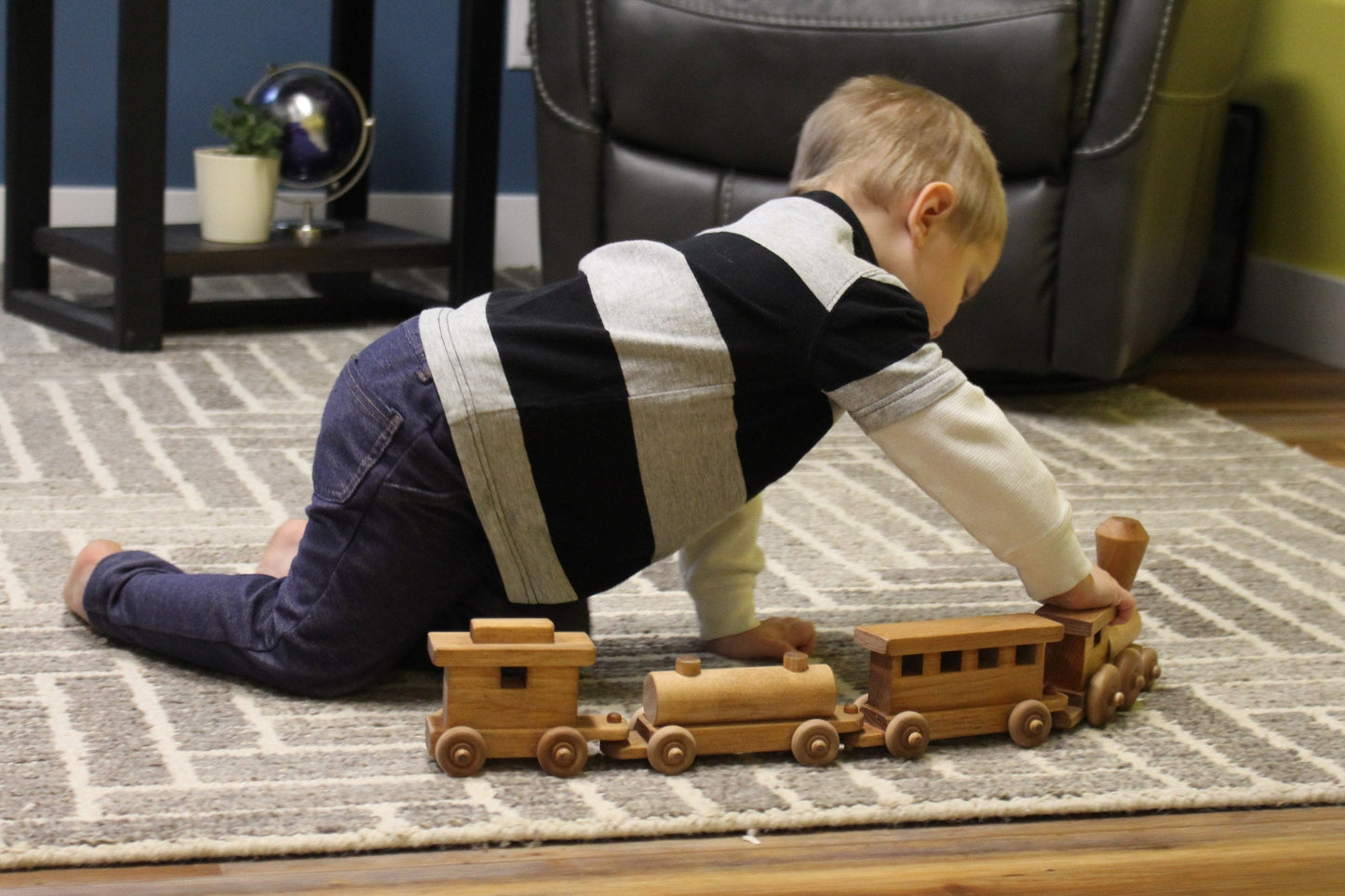 Wooden Toy Train Play Set, 24" Long, Kid-Safe Finish, Amish-Made - Chickadees Wooden Toys