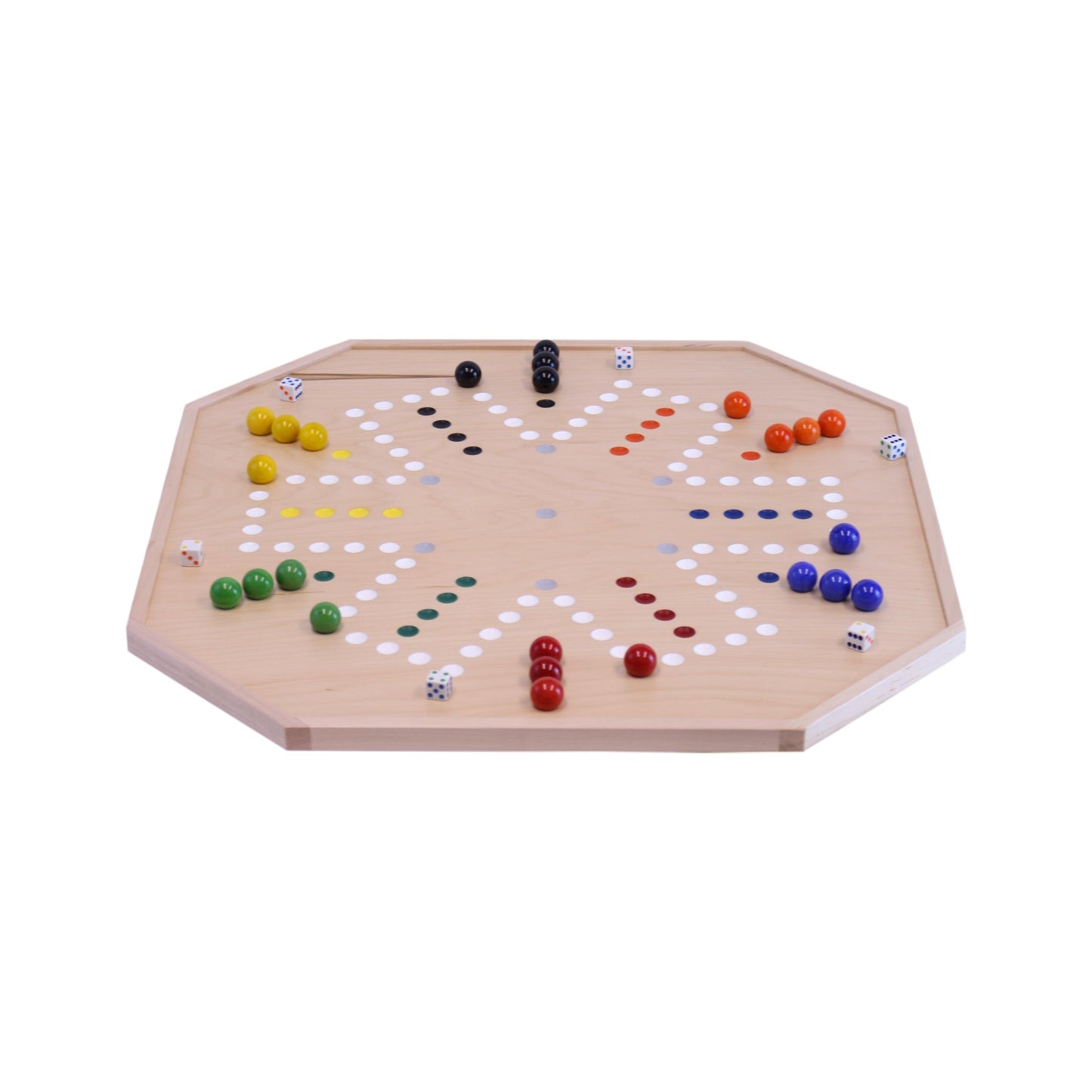 Aggravation and Chinese Checkers Combo Game Board Set - 25" Wide - Maple Wood - with Large 1" Marbles and Dice - Chickadees Wooden Toys