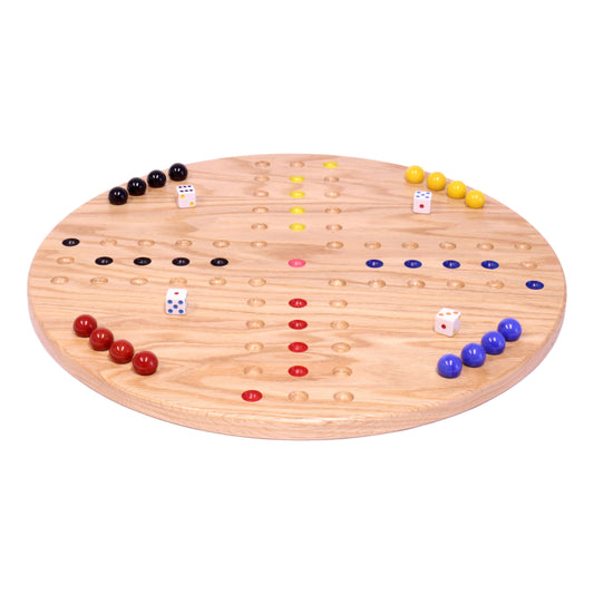 Round Aggravation Game Board Set - Solid Oak Wood - Double-Sided - Chickadees Wooden Toys
