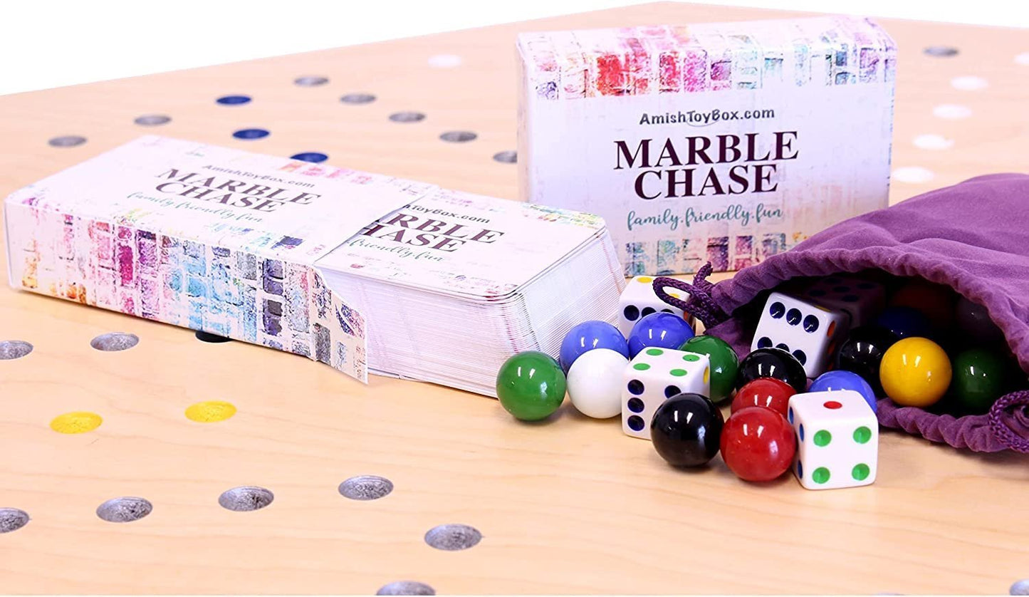 Wooden Marble Chase Game Set - Double-Sided 23" Wide Board - Chickadees Wooden Toys