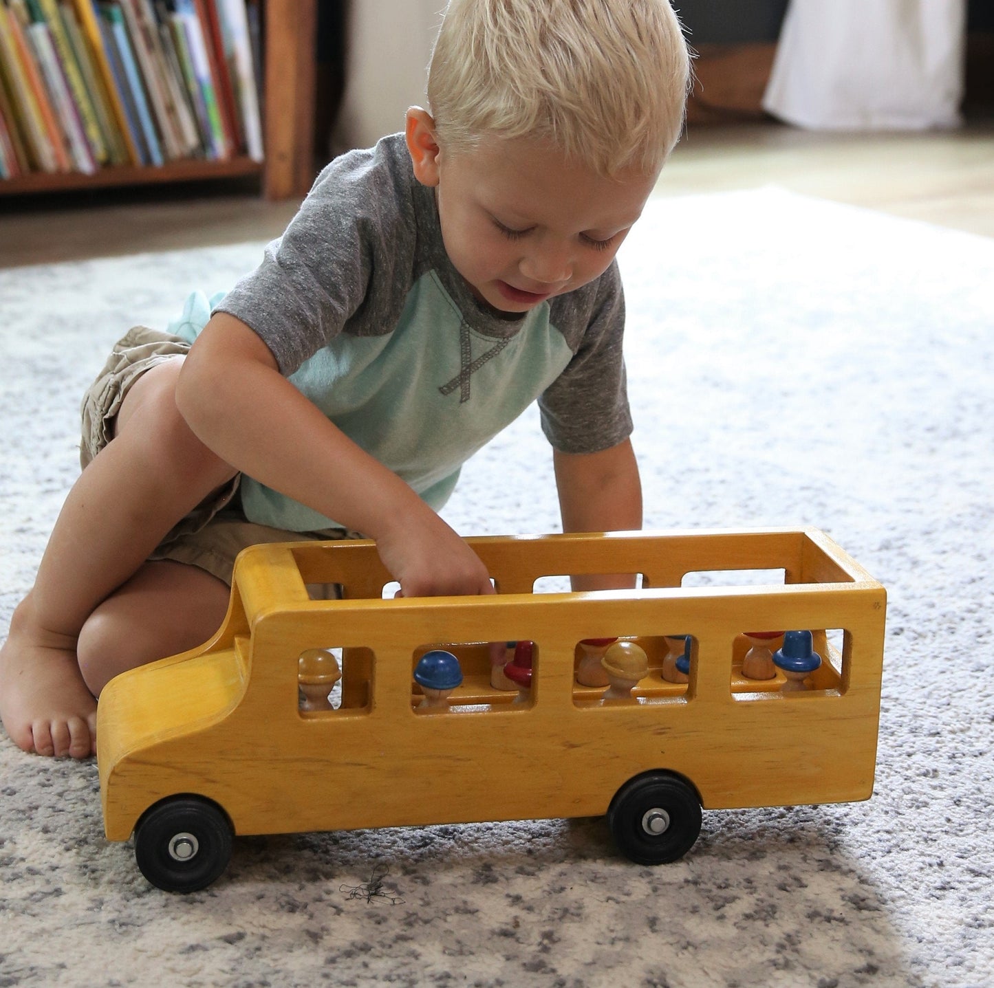 Amish-Made Wooden School Bus Toy, Child Safe Finish - Chickadees Wooden Toys