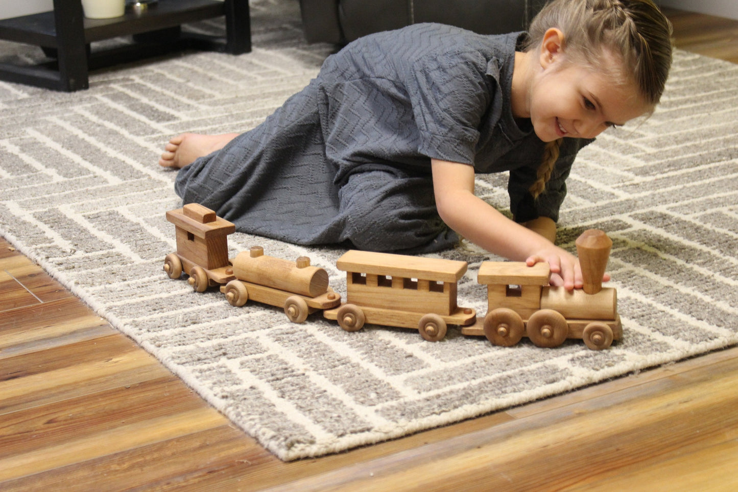 Wooden Toy Train Play Set, 24" Long, Kid-Safe Finish, Amish-Made - Chickadees Wooden Toys