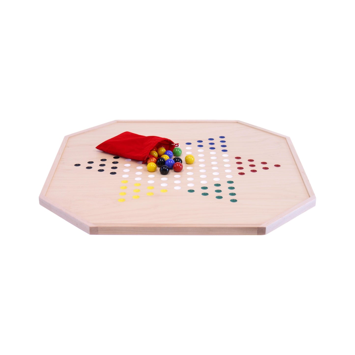 Aggravation and Chinese Checkers Combo Game Board Set - 25" Wide - Maple Wood - with Large 1" Marbles and Dice - Chickadees Wooden Toys