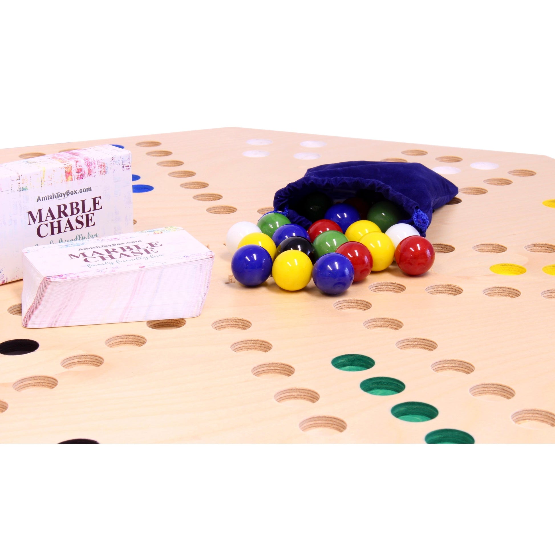 Travel Marble Chase Board Game Set, Double-Sided 23" Wide Board - Chickadees Wooden Toys