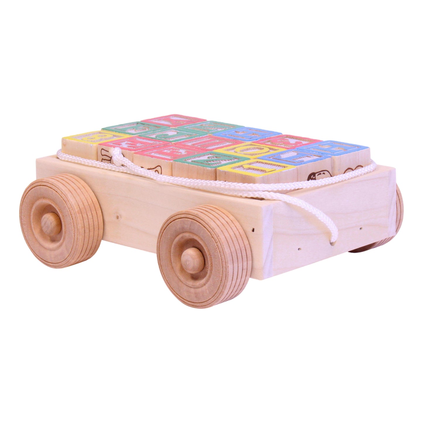 Amish-Made Wooden ABC Block Toddler Pull-String Wagon Toy - Chickadees Wooden Toys