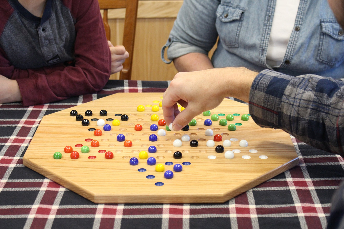 Hand-Painted Oak Wooden Chinese Checkers Board Game, 19" Wide - Chickadees Wooden Toys