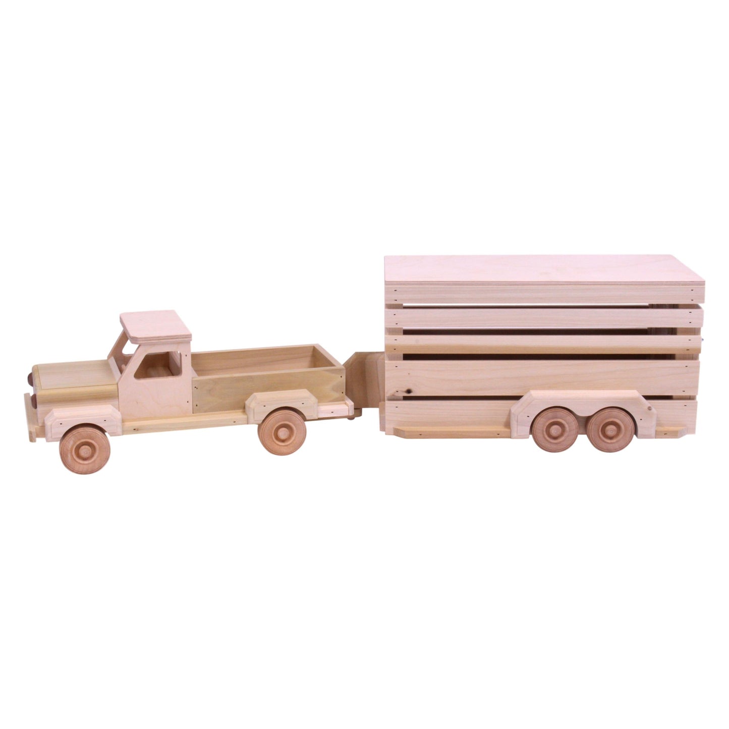 Amish-Made Wooden Pickup & Horse Trailer Toy Set, Unfinished - Chickadees Wooden Toys