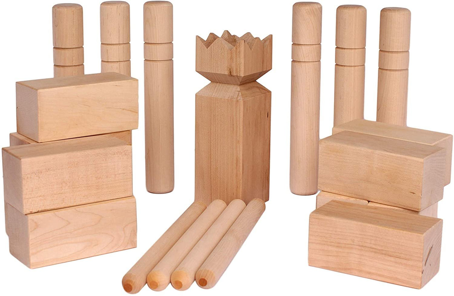Amish-Made Deluxe Hard Maple Wood Kubb Game, Official Size Set - Chickadees Wooden Toys