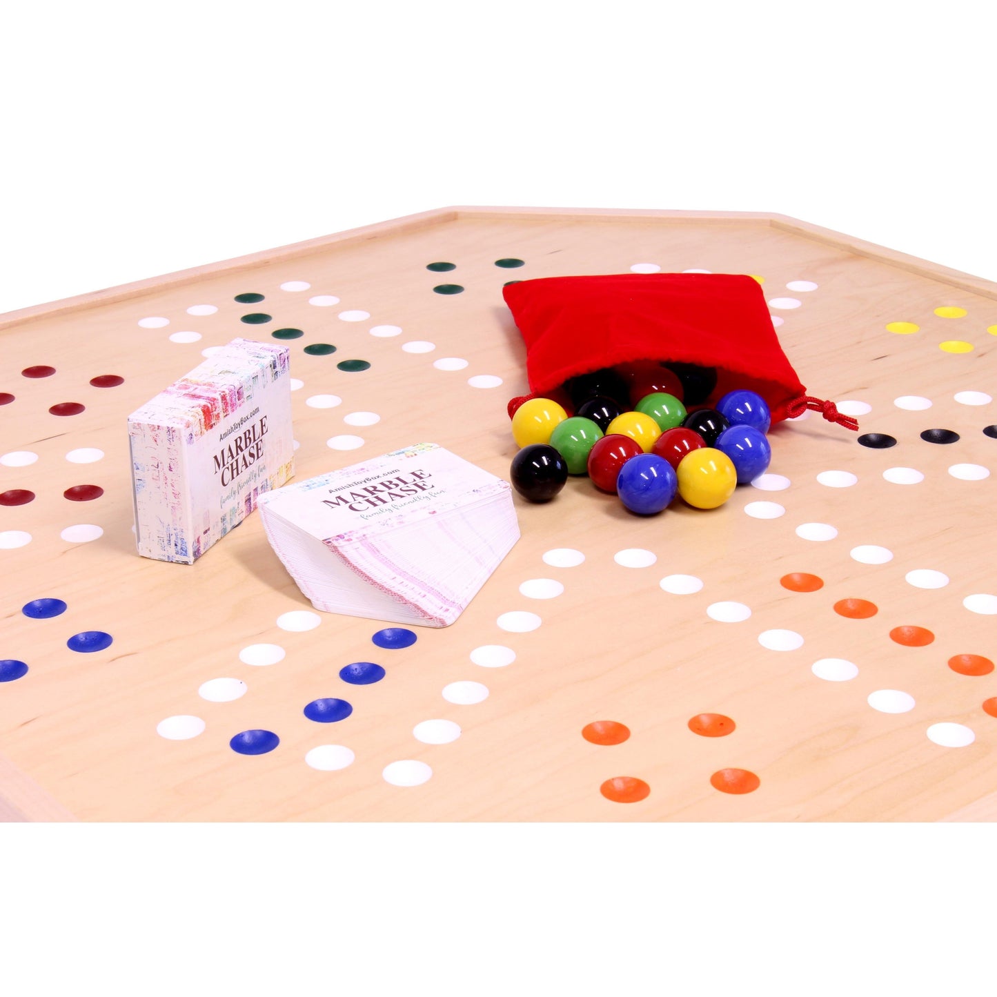 Wooden Marble Chase Board Game Set - 25" Wide Board - Double-Sided - Chickadees Wooden Toys