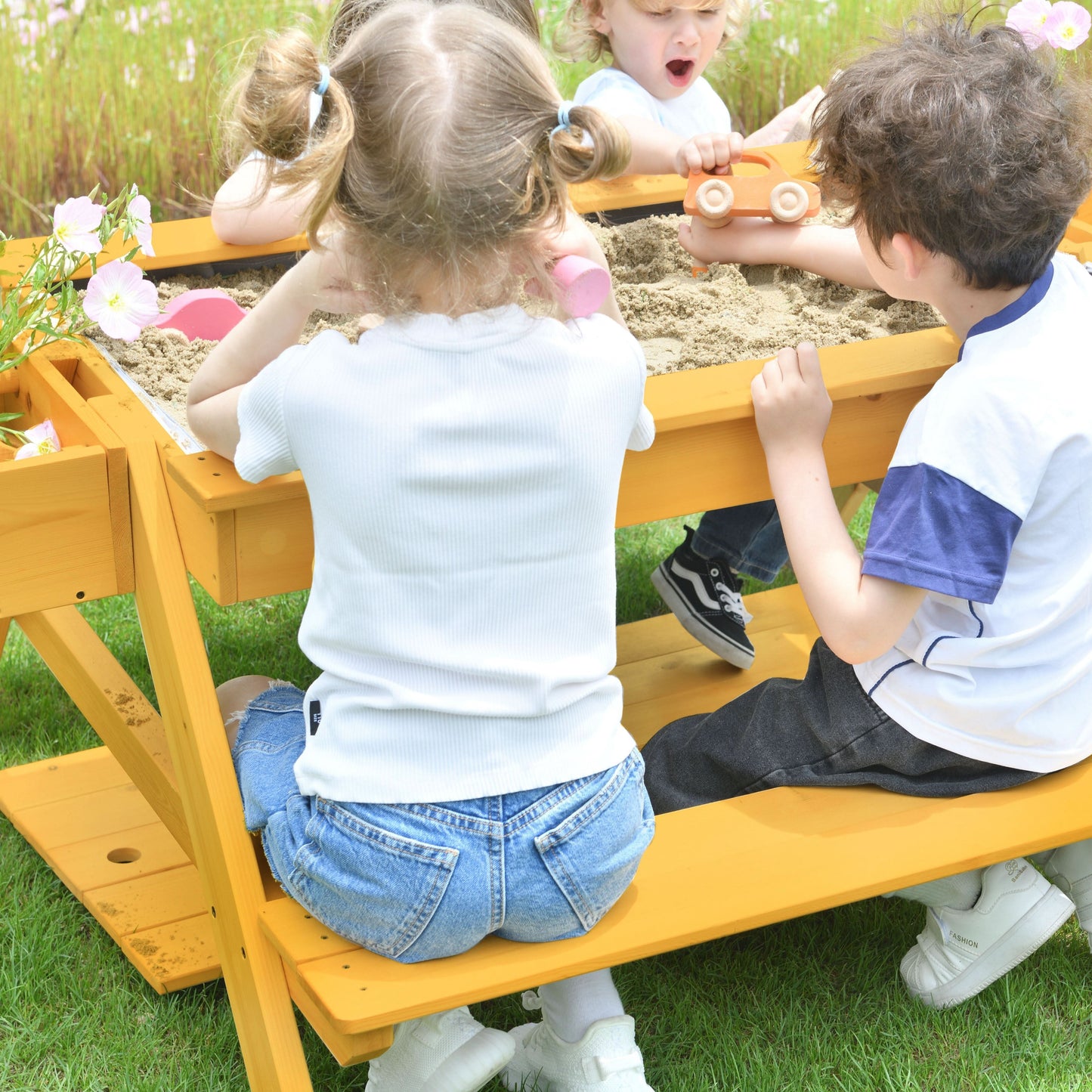 Mojave Outdoor Picnic & Sand Table Playset | 2-in-1 Wooden Activity Table for Kids - Chickadees Wooden Toys