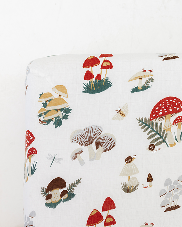 Mushroom Crib Sheet - Chickadees Wooden Toys