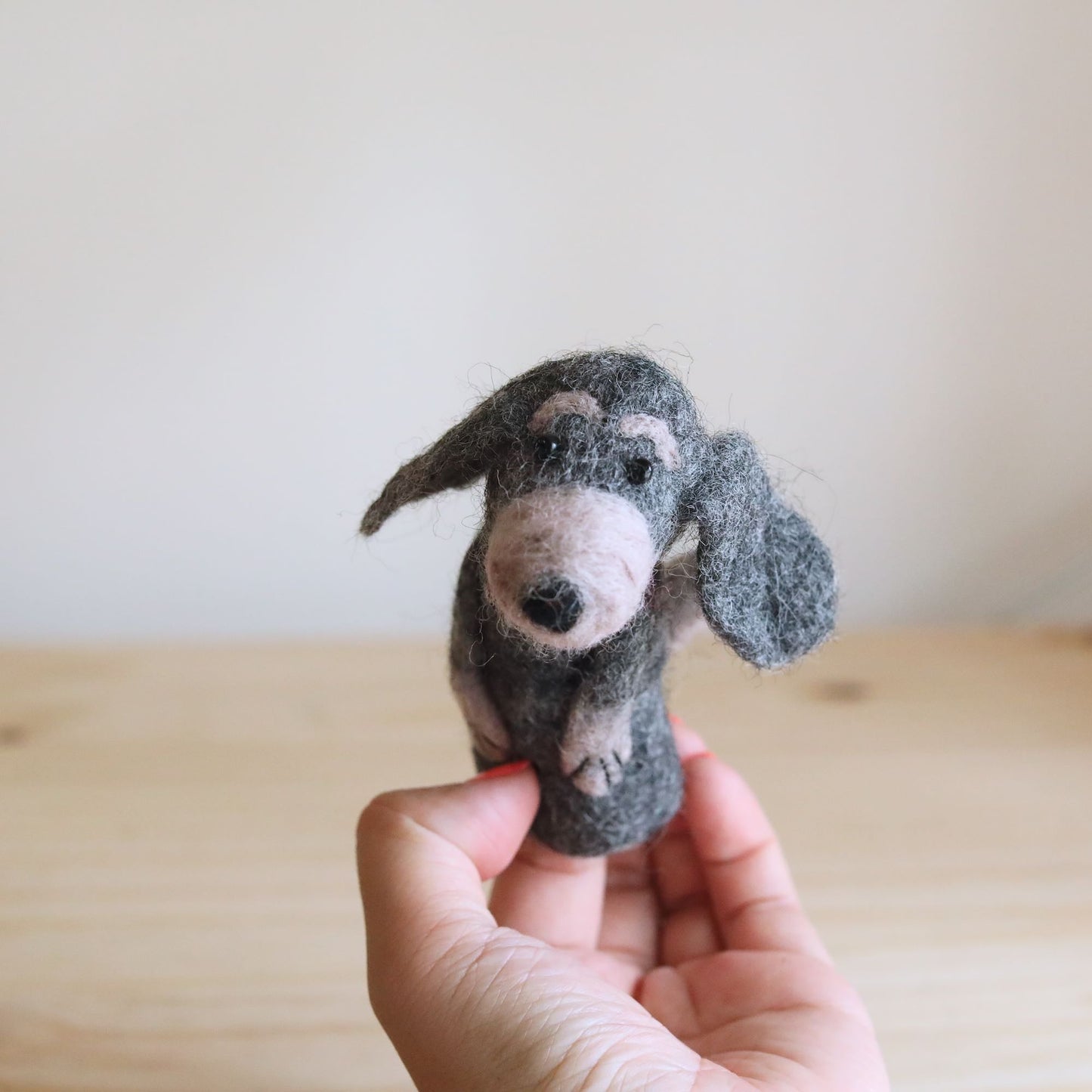 Old Gray Dog Finger Puppet - Chickadees Wooden Toys