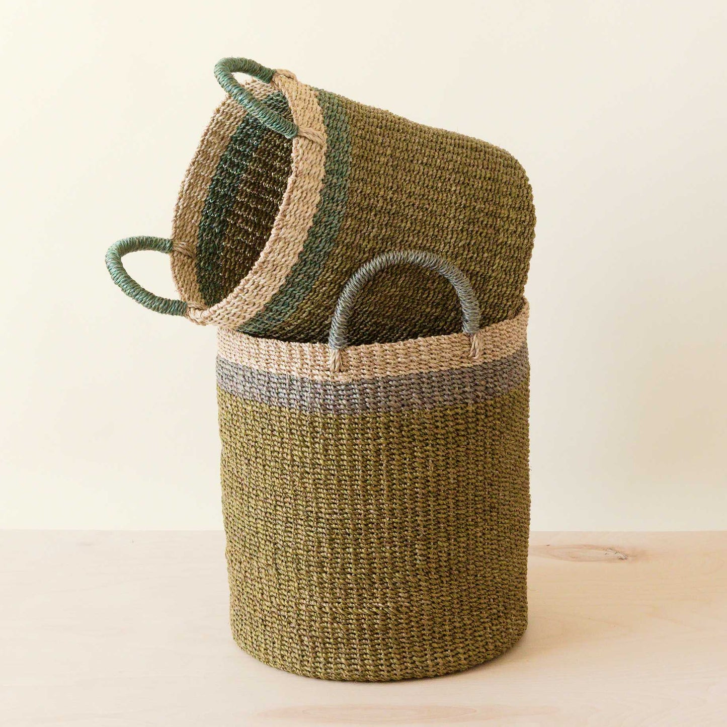 Olive Baskets with Handle, set of 2 - Natural Baskets | LIKHÂ - Chickadees Wooden Toys