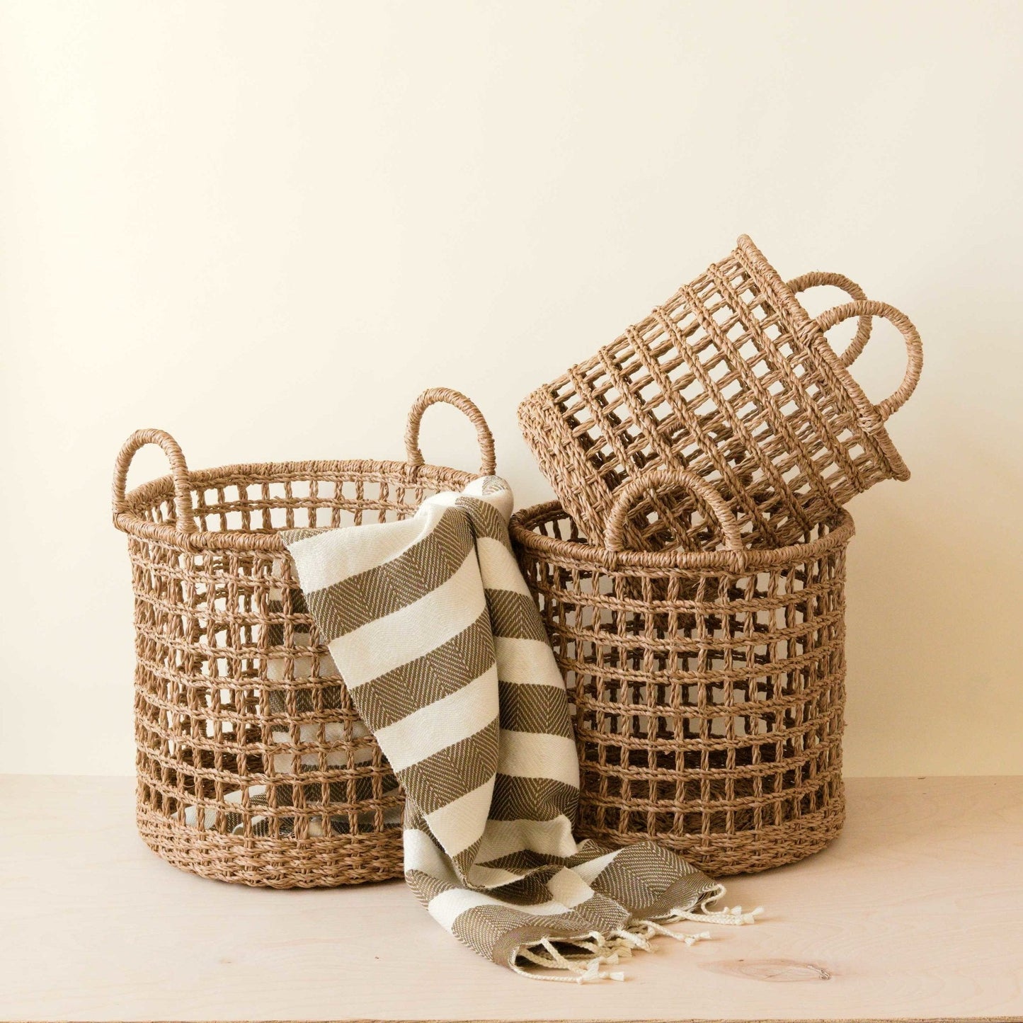 Open Weave Baskets with Handle, set of 3 - Storage Baskets | LIKHÂ - Chickadees Wooden Toys