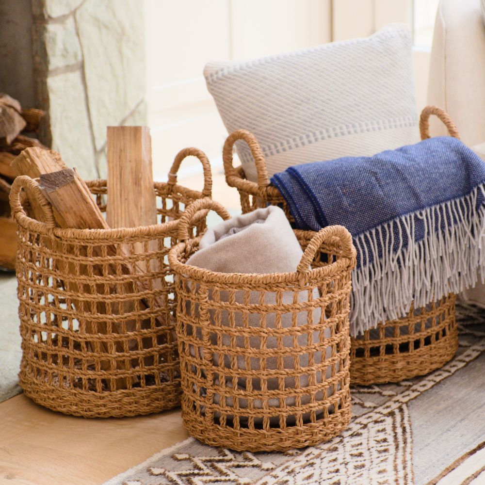 Open Weave Baskets with Handle, set of 3 - Storage Baskets | LIKHÂ - Chickadees Wooden Toys