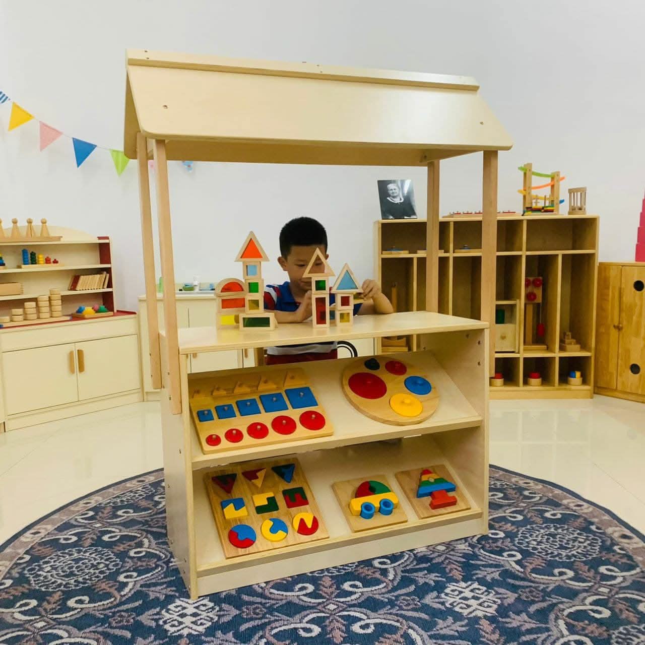 Wooden Farmers Market Stand for Pretend Play