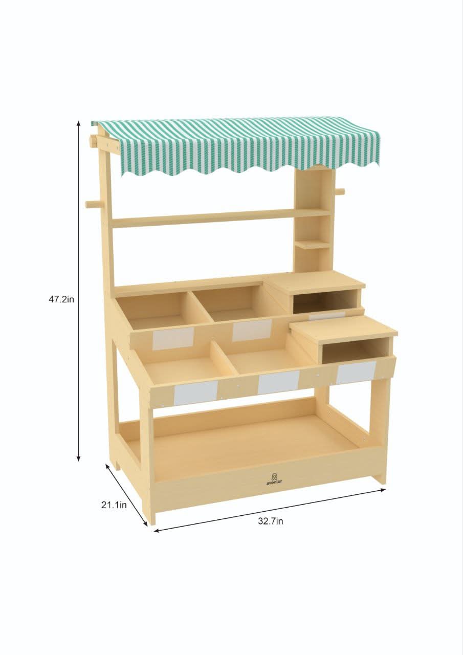 Cypress Wooden Market Stand – Pretend Play Shop for Kids with Storage - Chickadees Wooden Toys