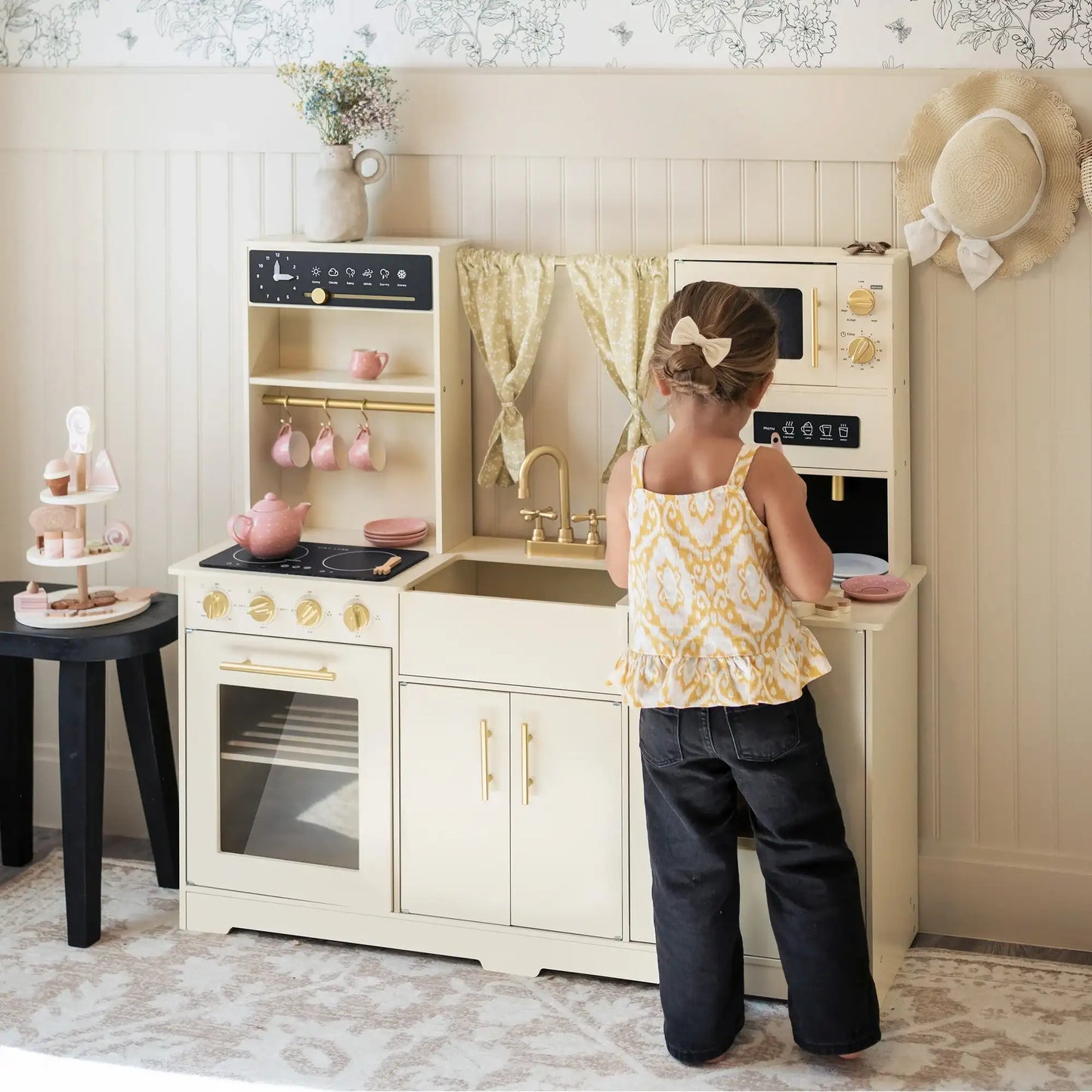 Tiny Land® Iconic Wooden Play Kitchen – Cream Pretend Cooking Set for Kids - Chickadees Wooden Toys