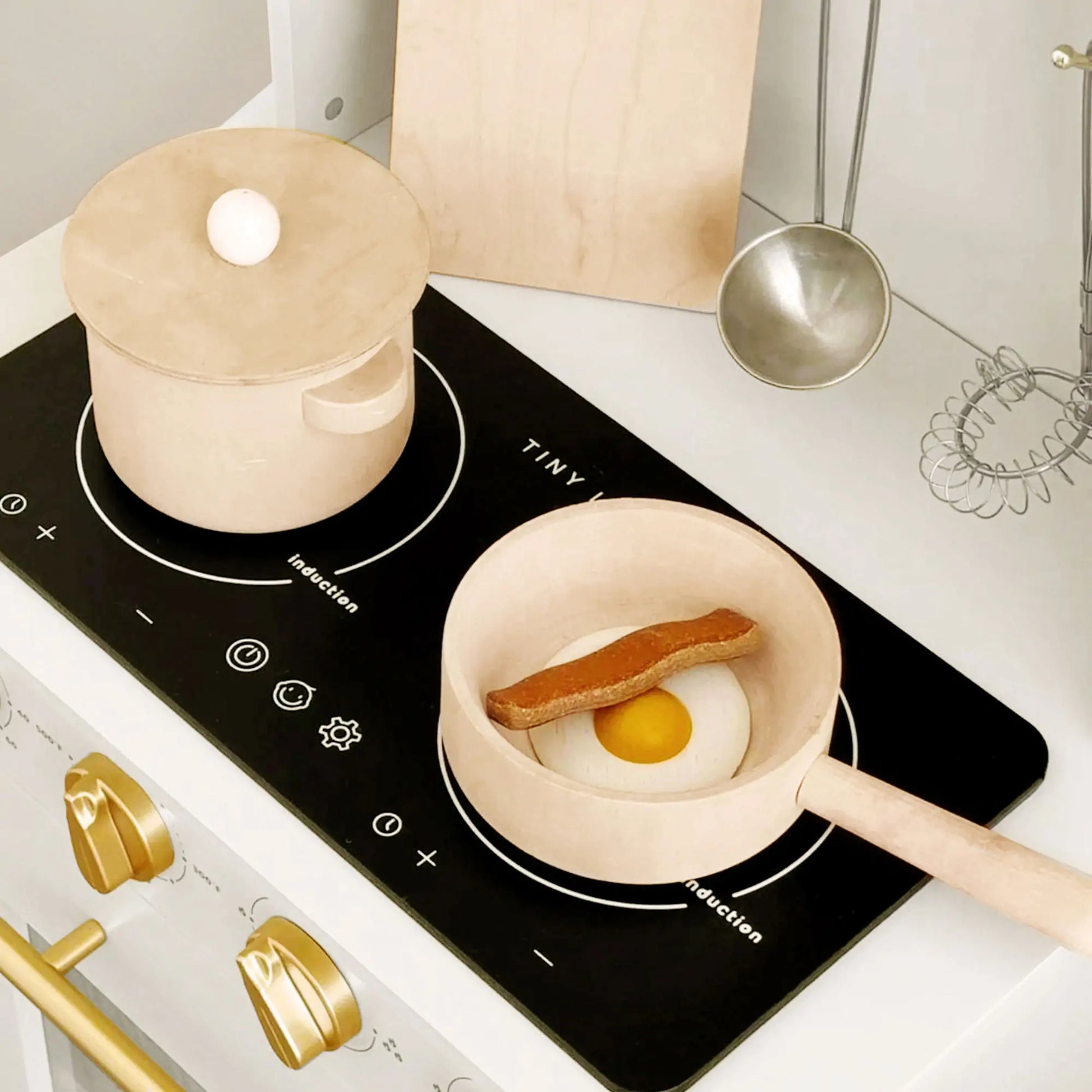 Tiny Land® Iconic Wooden Play Kitchen – Cream Pretend Cooking Set for Kids - Chickadees Wooden Toys