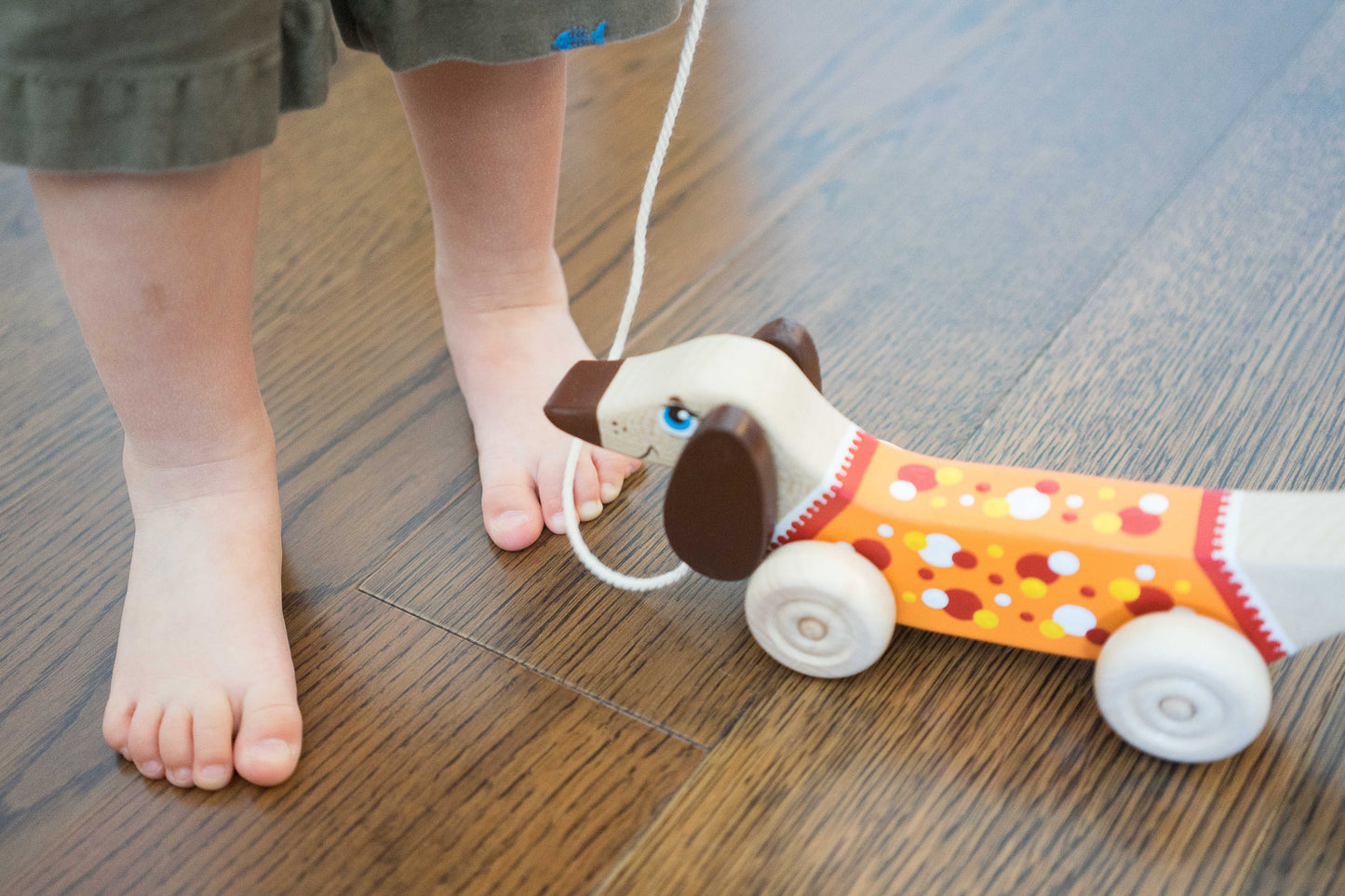 Wooden Dachshund Dog Pull toy painted