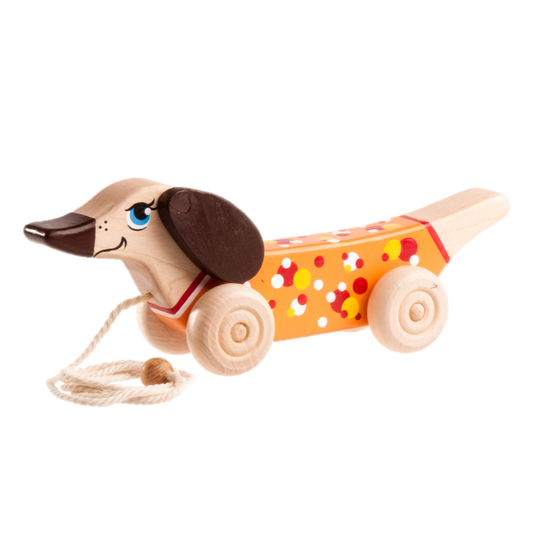 Wooden Dachshund Dog Pull toy painted