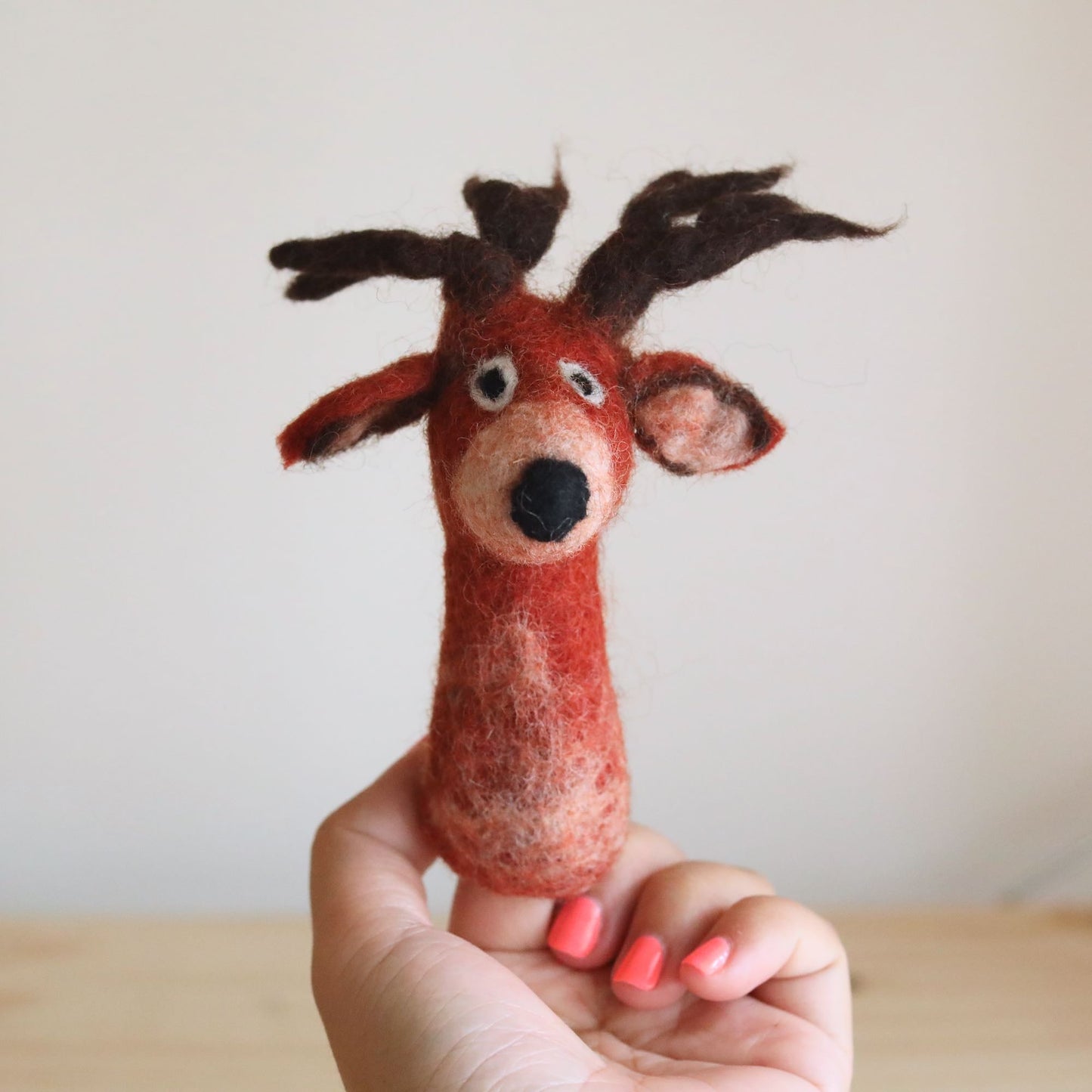 Red Reindeer Finger Puppet - Chickadees Wooden Toys