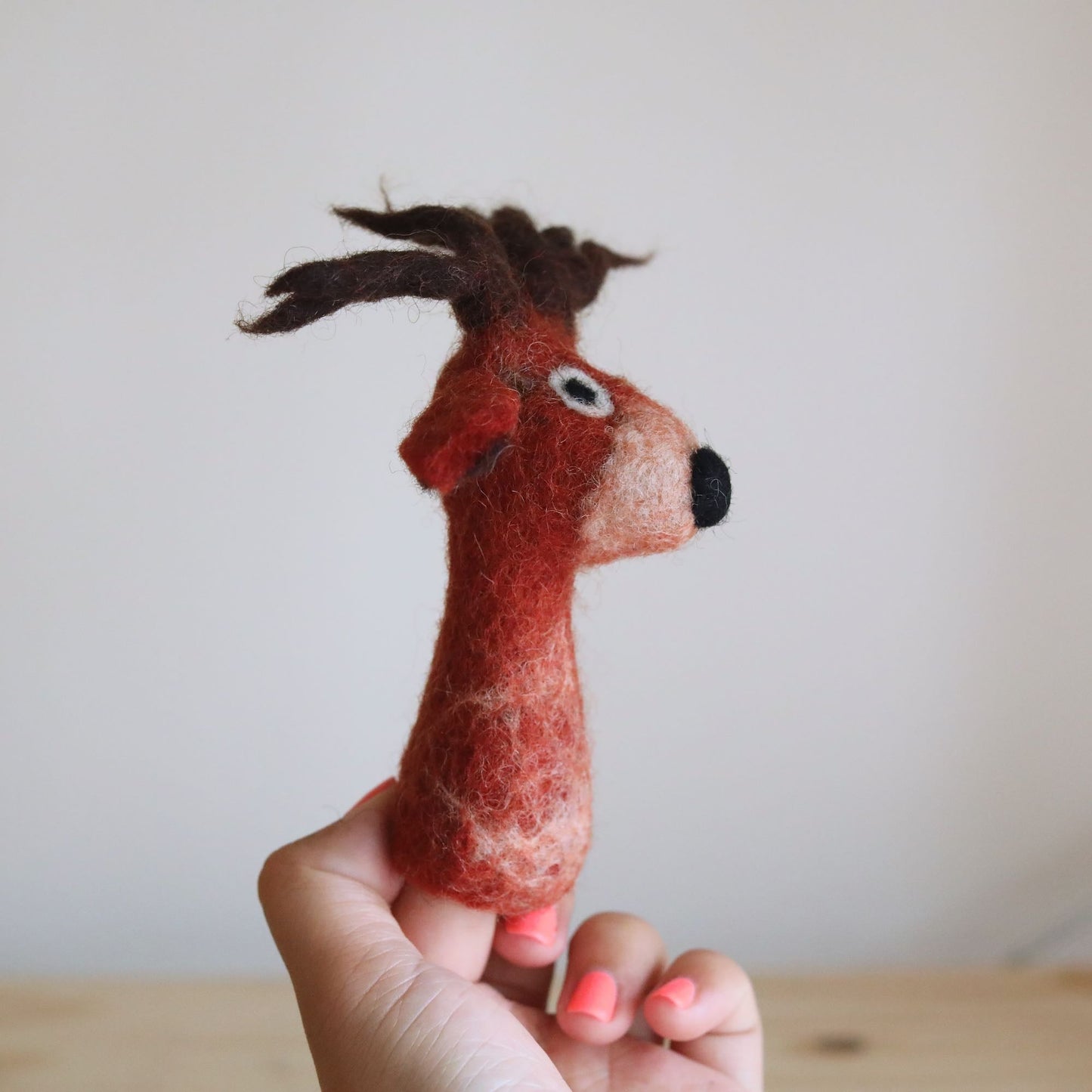 Red Reindeer Finger Puppet - Chickadees Wooden Toys