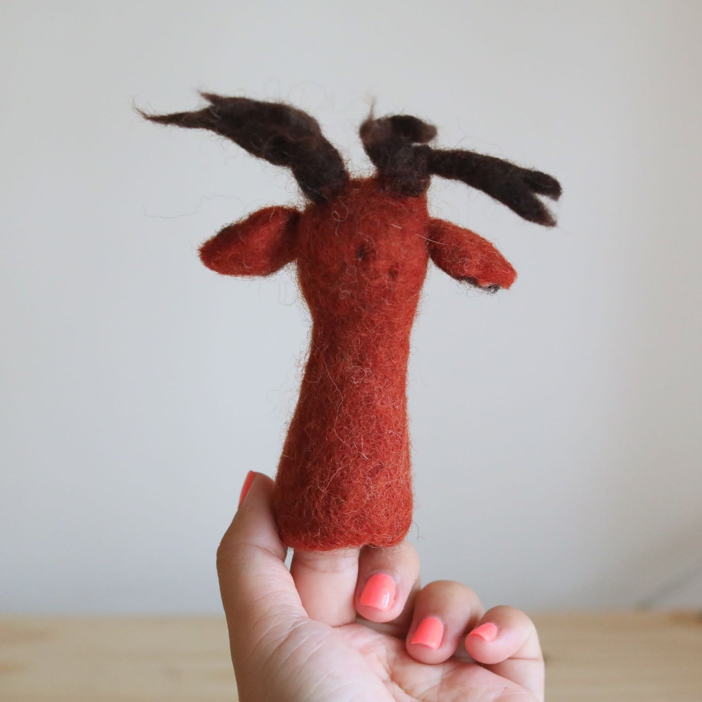 Red Reindeer Finger Puppet - Chickadees Wooden Toys