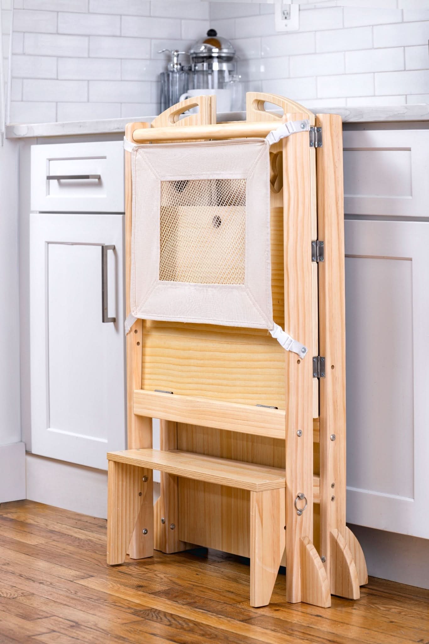 Laurel 4-in-1 Foldable Kitchen Tower, Step Stool, Slide & Chalkboard for Toddlers - Chickadees Wooden Toys