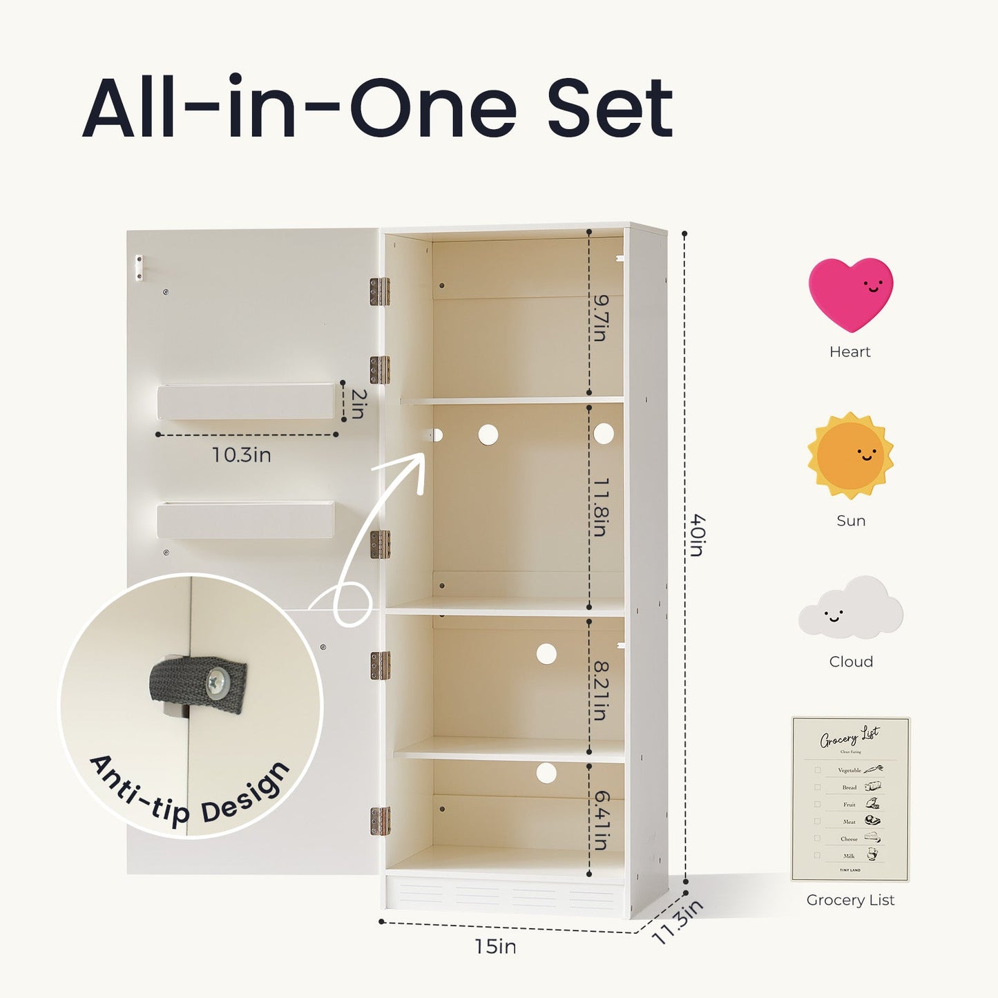 Tiny Land® Play Kitchen Accessories – Play Kitchen Fridge: Wooden Cabinet Refrigerator for Kids - Chickadees Wooden Toys