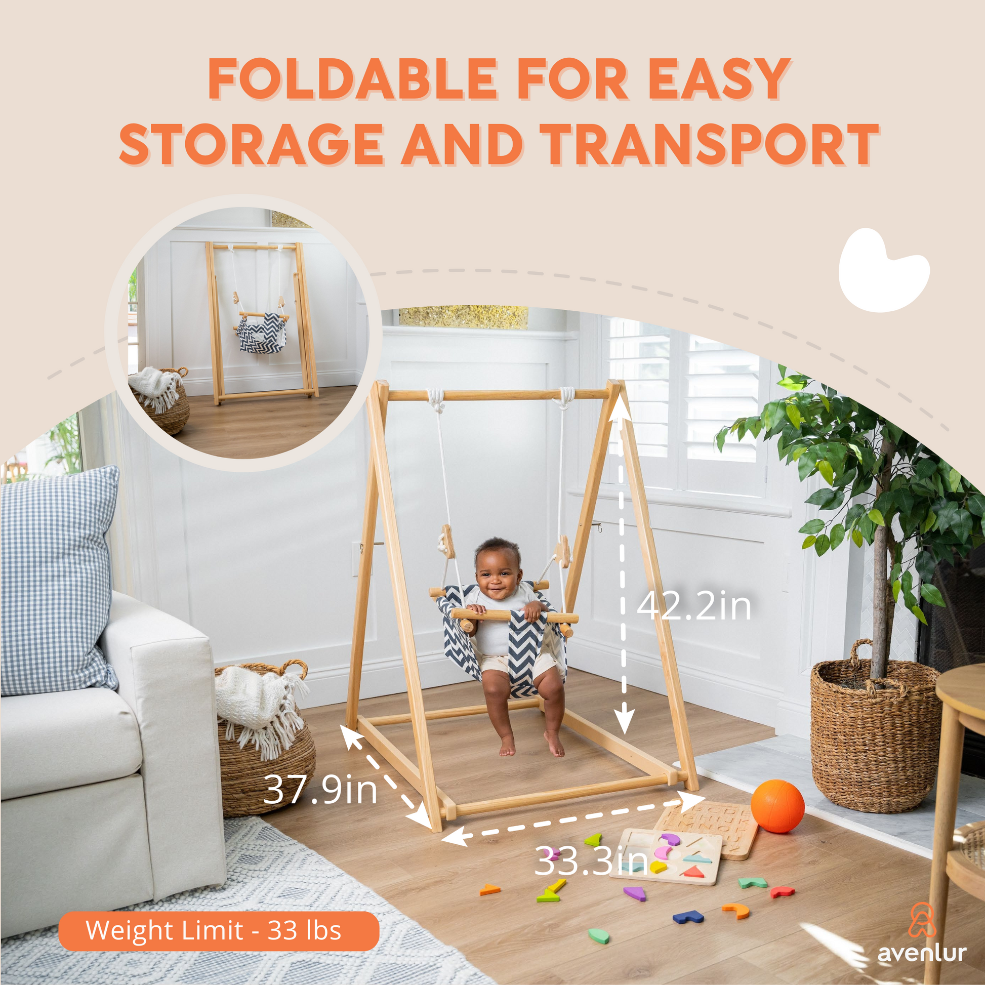 Spruce - Baby and Toddler Foldable Wooden Swing Set - Chickadees Wooden Toys