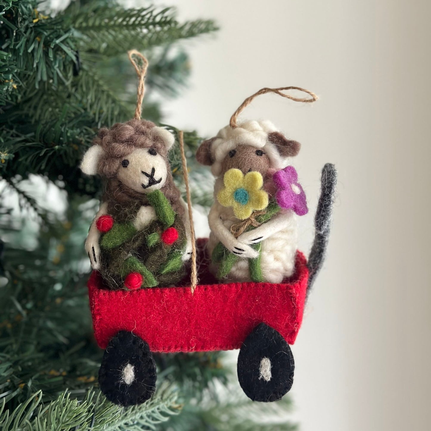 Wagon Ornament - Chickadees Wooden Toys
