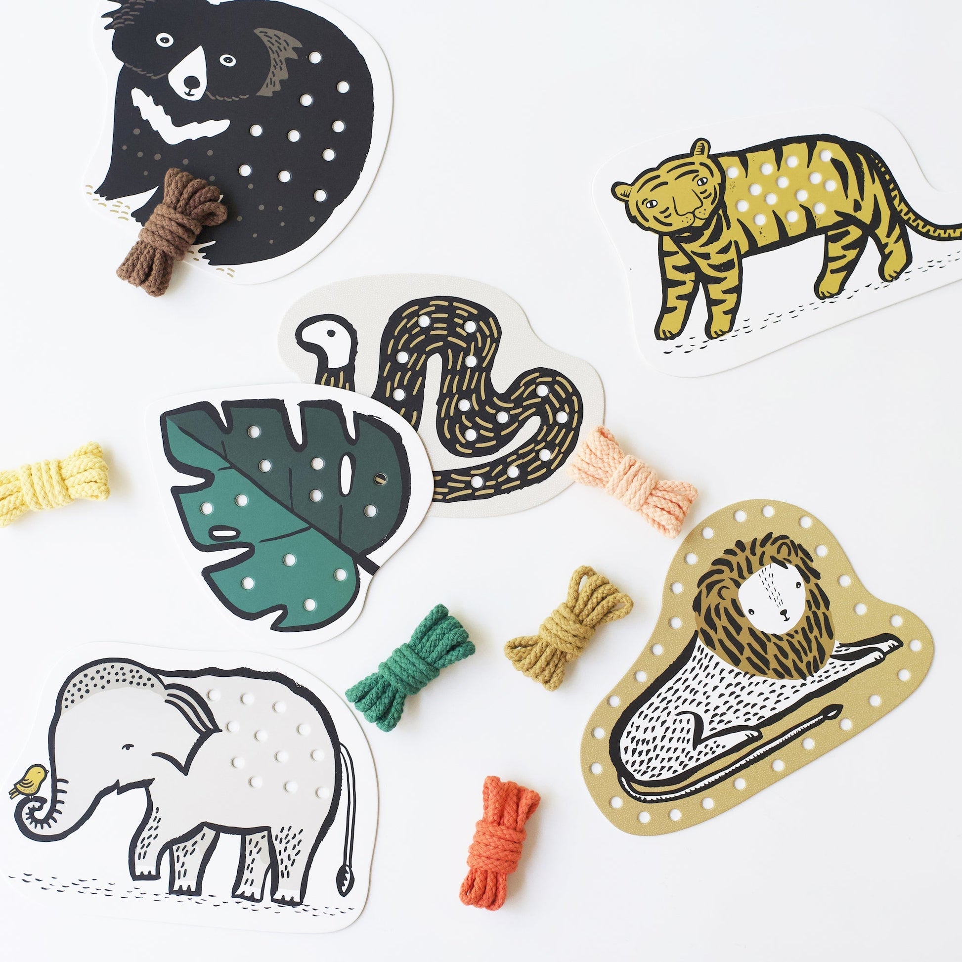 Lacing Cards - Jungle Animals - Chickadees Wooden Toys