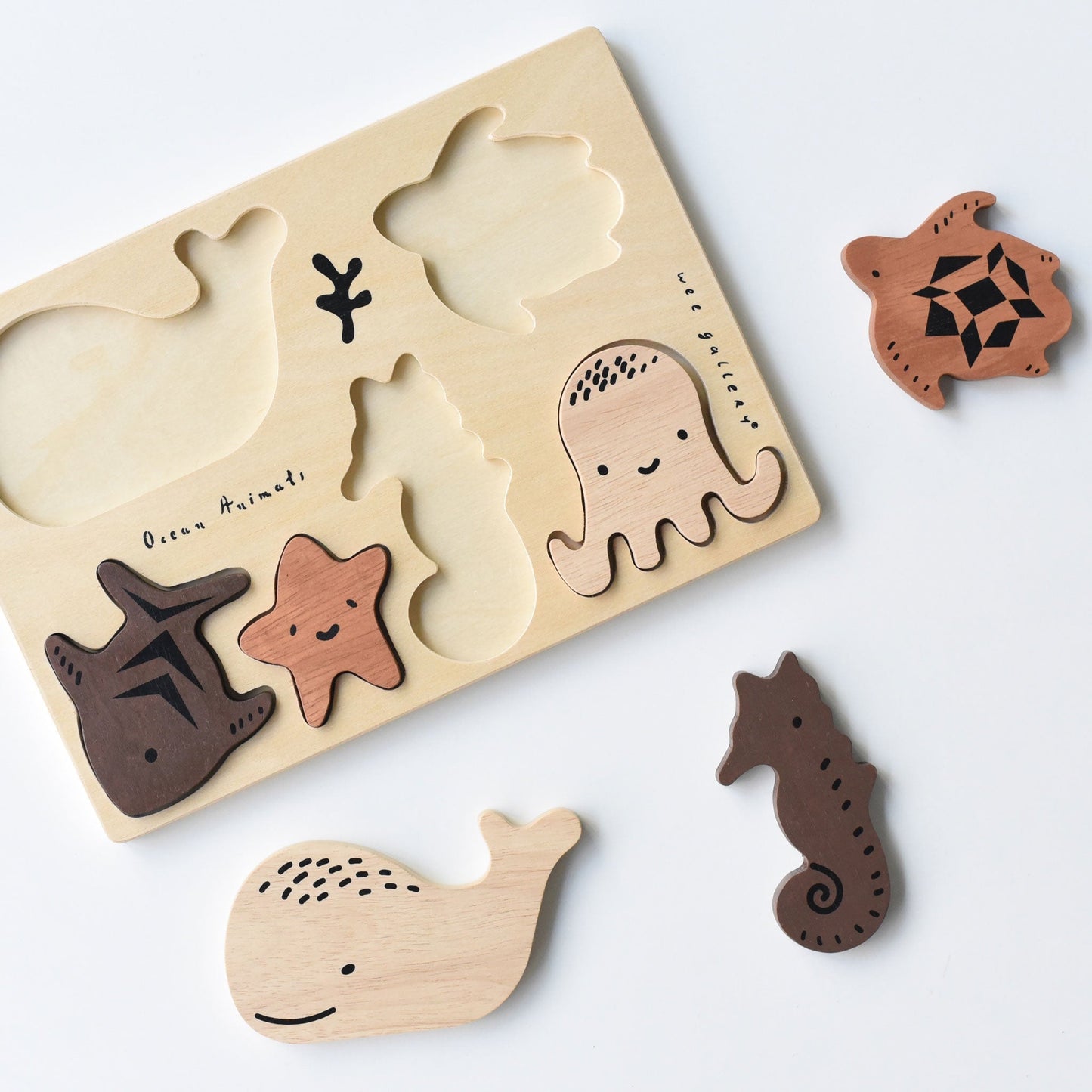 Wooden Tray Puzzle - Ocean Animals - Chickadees Wooden Toys