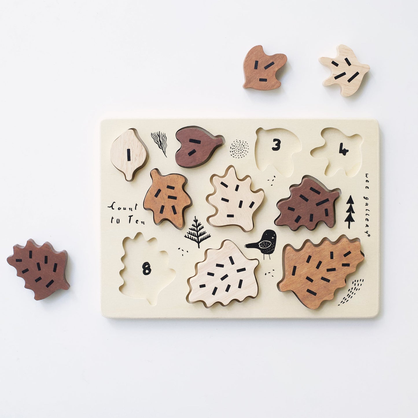 Wooden Tray Puzzle - Count to 10 Leaves - Chickadees Wooden Toys