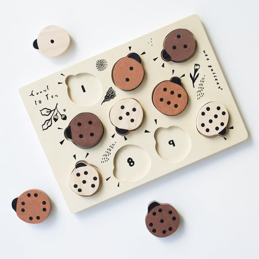 Wooden Tray Puzzle - Count to 10 Ladybugs - Chickadees Wooden Toys