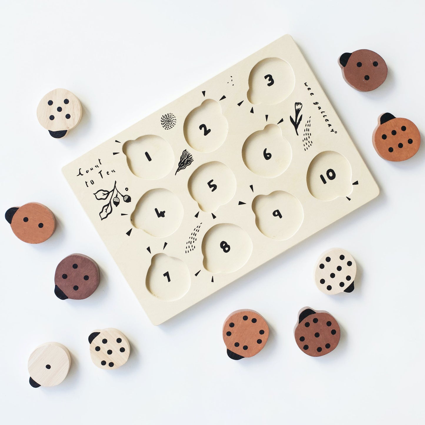 Wooden Tray Puzzle - Count to 10 Ladybugs - Chickadees Wooden Toys
