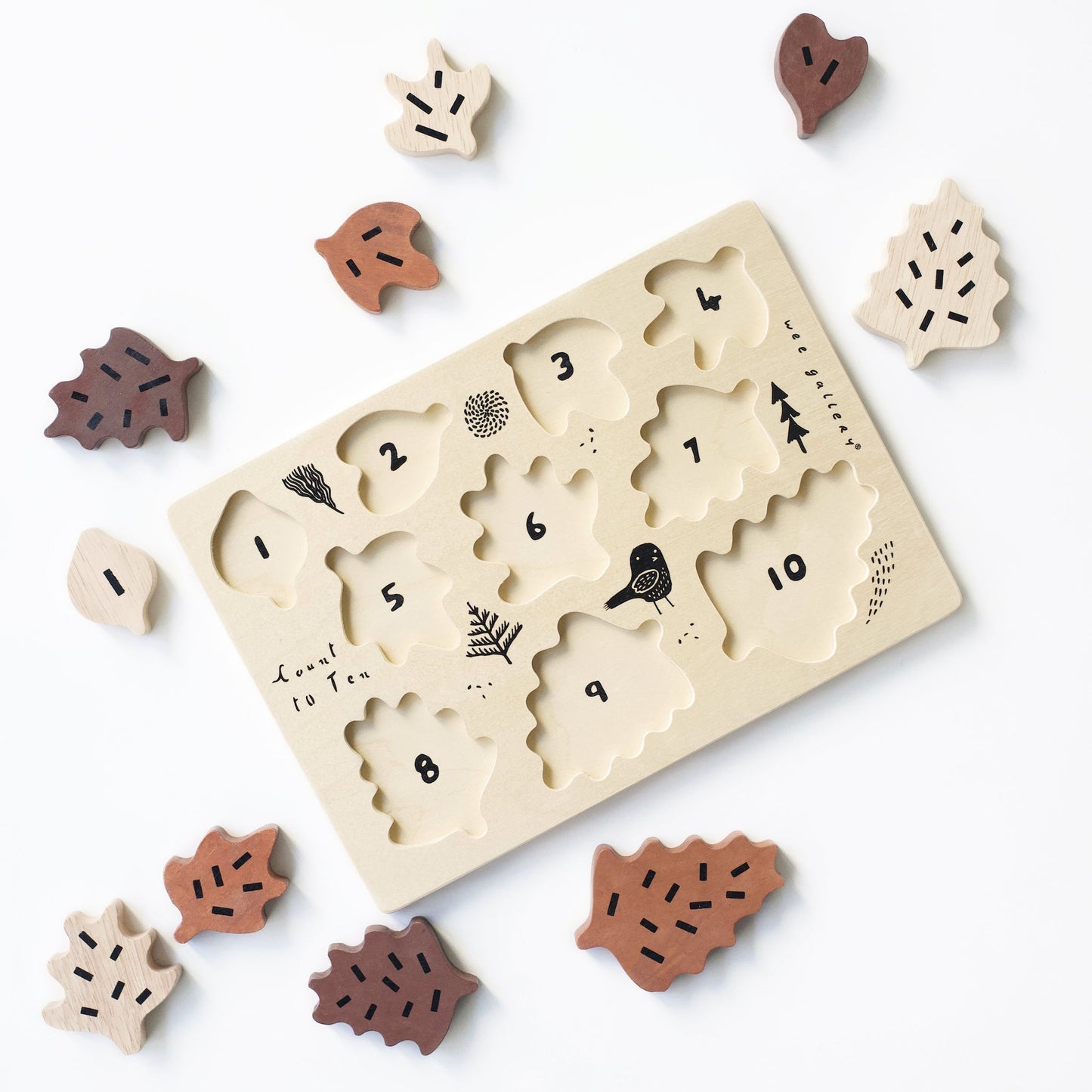 Wooden Tray Puzzle - Count to 10 Leaves - Chickadees Wooden Toys