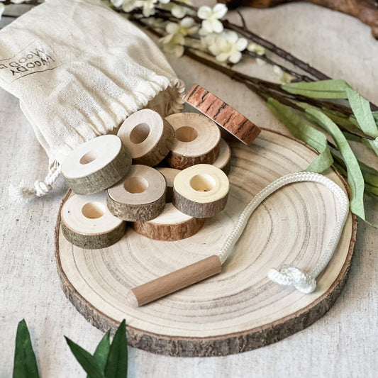 Chunky Wood Disc Lacing Set - Chickadees Wooden Toys