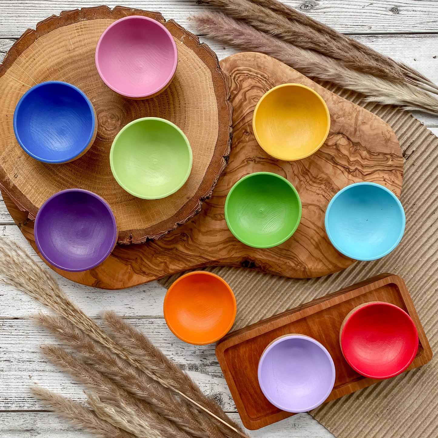 10 Rainbow Wooden Bowls - Chickadees Wooden Toys