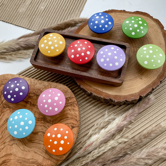 10 Large Rainbow Mushrooms - Chickadees Wooden Toys