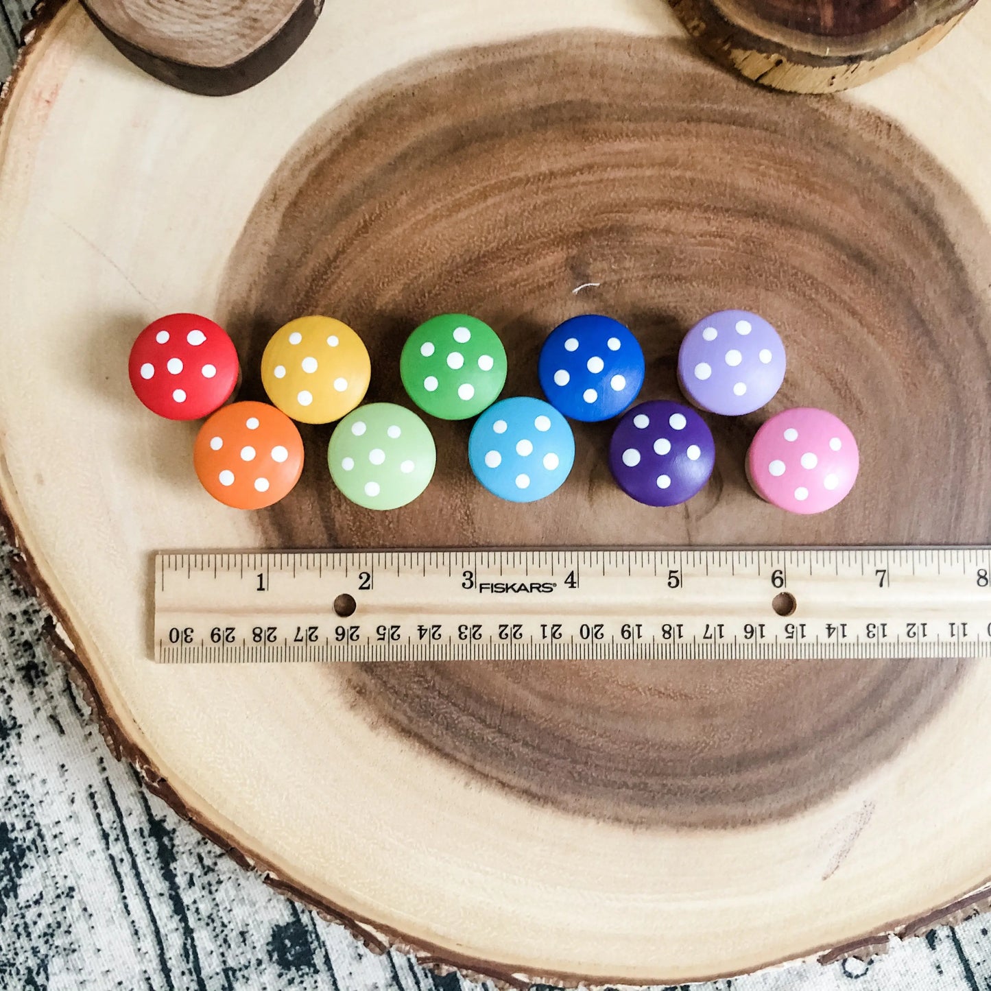 10 Rainbow Mushrooms - Chickadees Wooden Toys