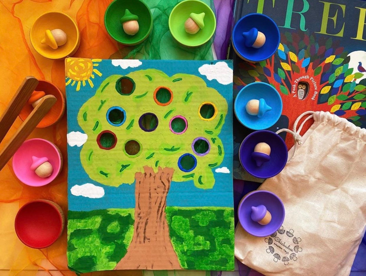 10 Rainbow Acorns - Chickadees Wooden Toys