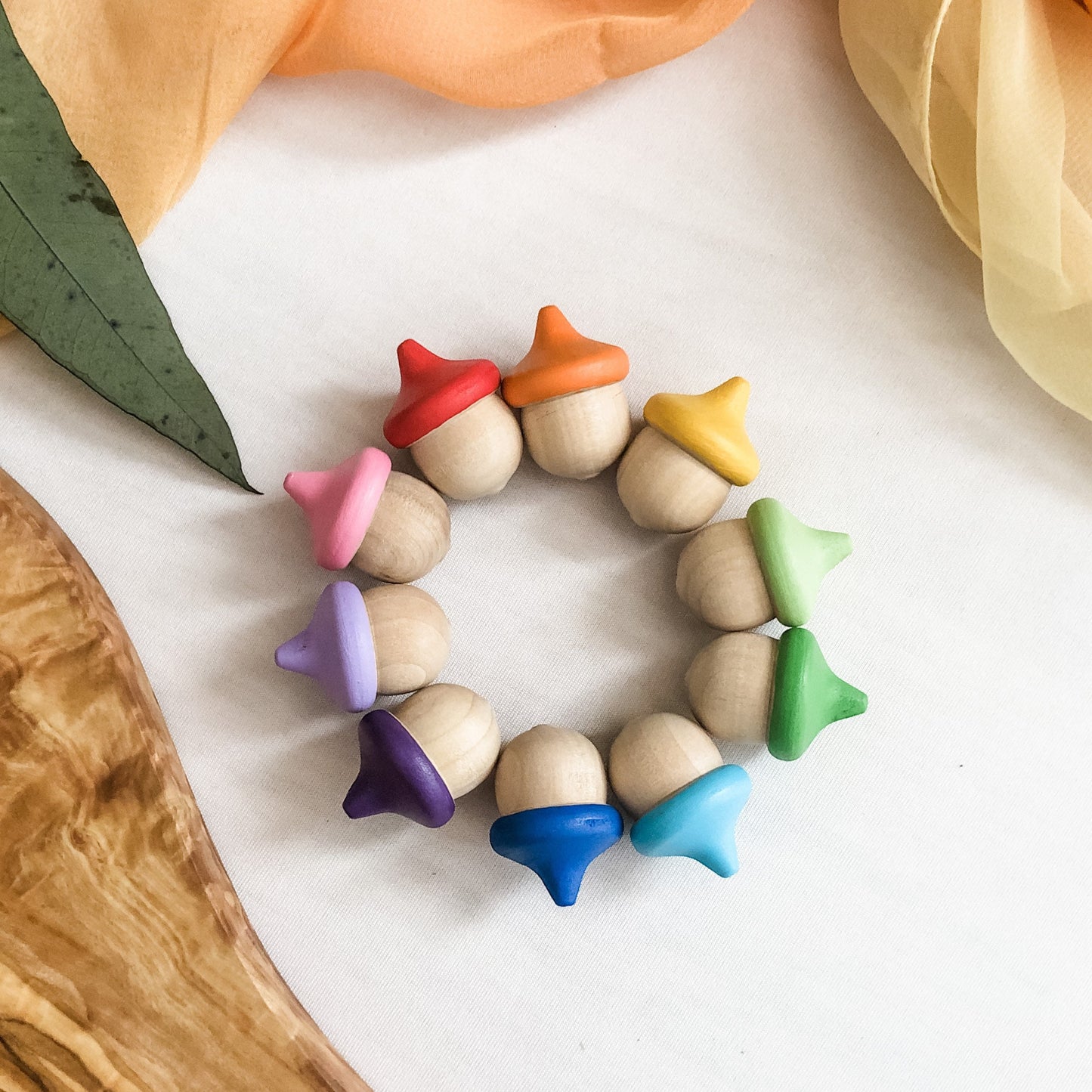 10 Rainbow Acorns - Chickadees Wooden Toys