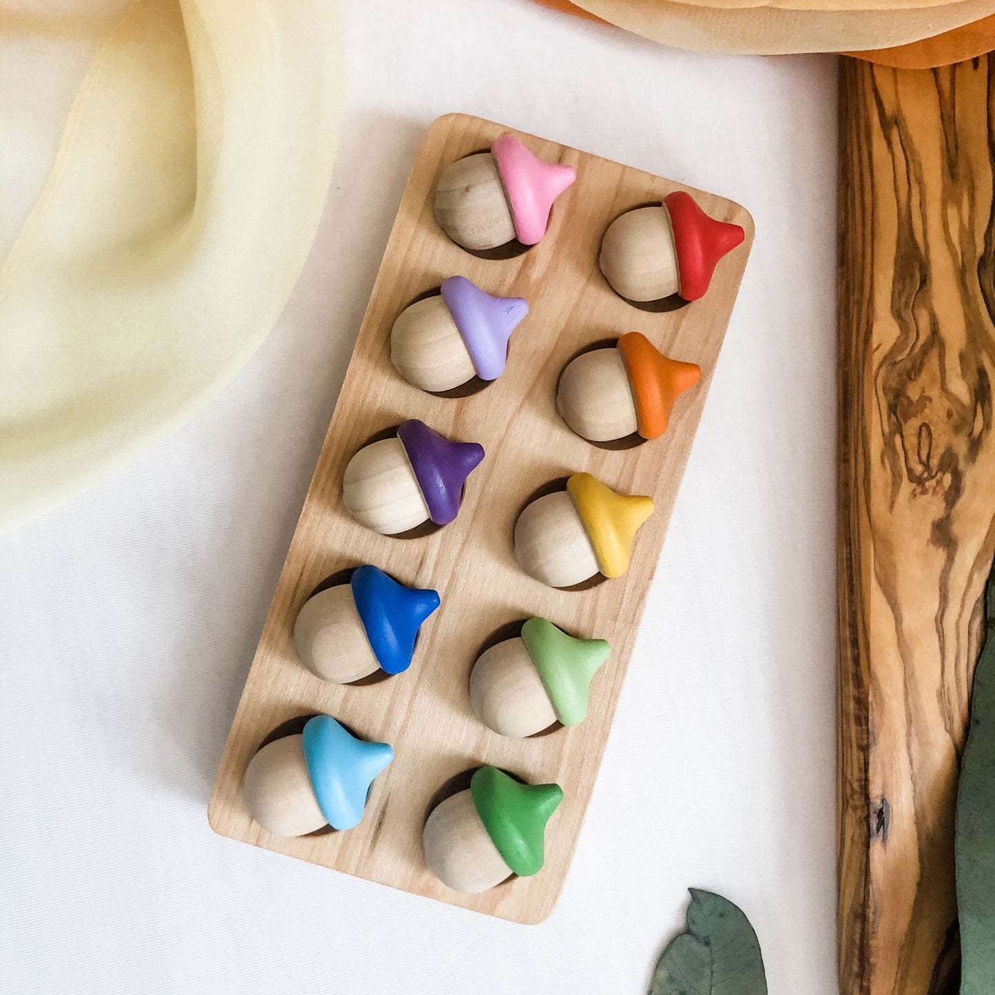 10 Rainbow Acorns - Chickadees Wooden Toys