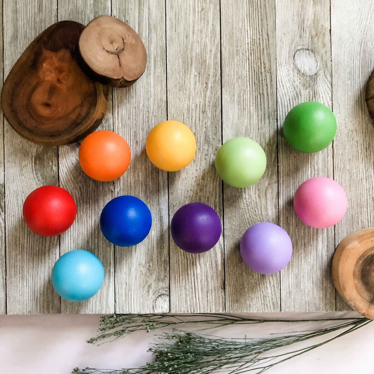 10 Toddler Size Rainbow Balls - Chickadees Wooden Toys