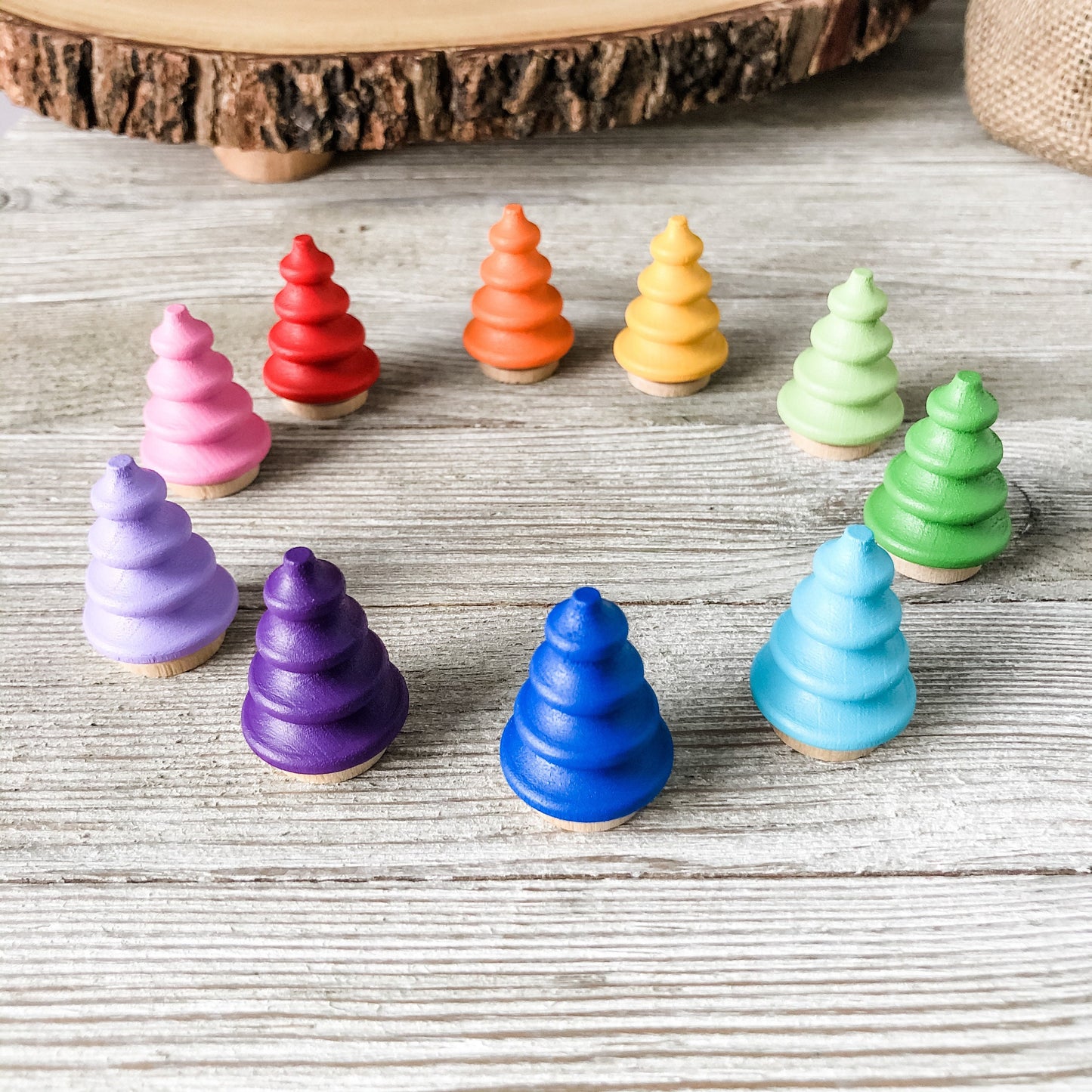 10 Rainbow Trees - Chickadees Wooden Toys